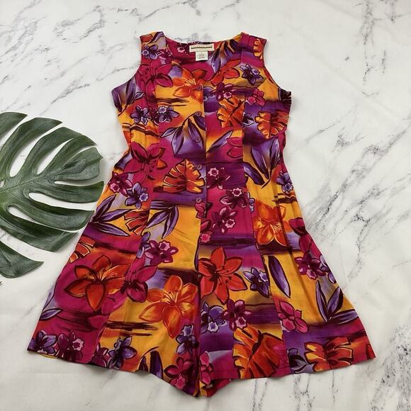 Expressions Pants - Expressions Womens Vintage 90s Romper Shorts Size M Purple Orange Floral Bright
